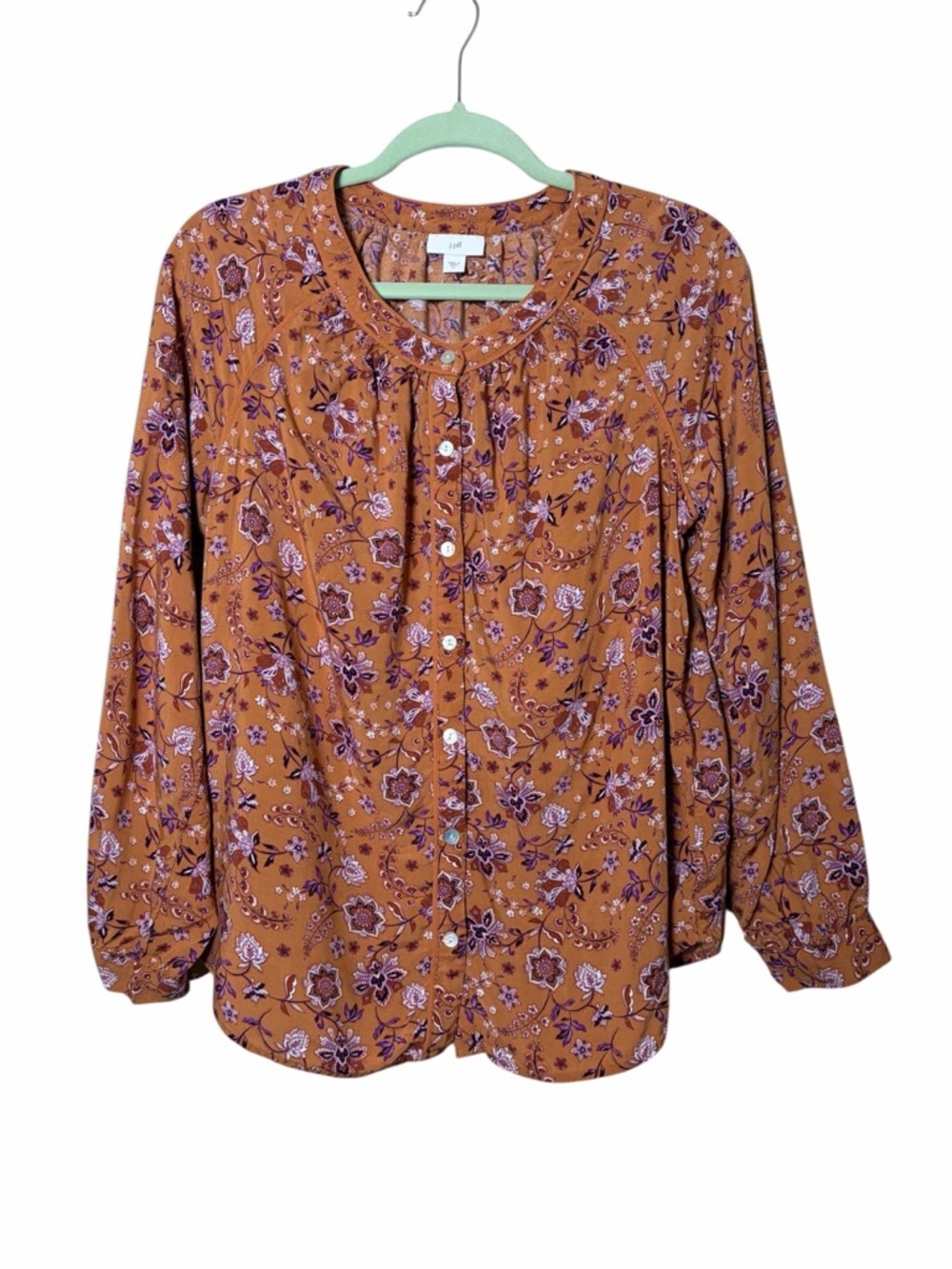 J.Jill Button Down Boho Floral Long Sleeve 100% Viscose Top Size Medium